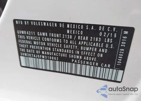 2015 Volkswagen Jetta 2.0L S from USA, damaged, VIN 3VW2K7AJ5FM310862